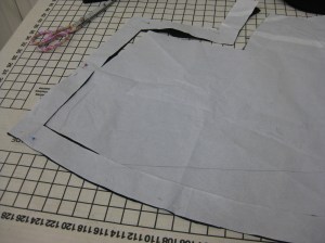 Muslin frame has been cut from the outer edges of the facing pattern piece.
