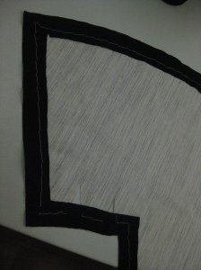 Frame tacked in place along the line marked at 3cm/ 1 1/2