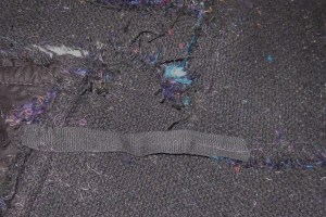 Cotton tape stay attaches top edge of pocket bag to waist seam