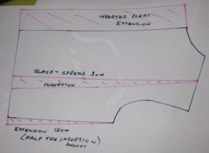 Pattern changes to include  inverted pleat and swing back