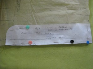 Use fly extension to make a pattern for separate fly facing which will be sewn at CF.