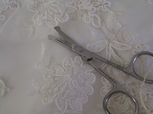 Lace trimming scissors help to avoid nicking the tulle