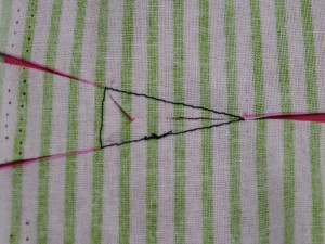 Cut on angle of long sides and to point 