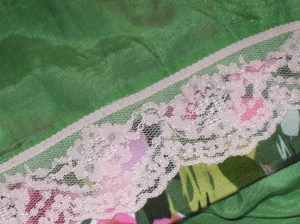 Lace added to hem of lining.