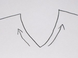 V necks are stitched from bottom of V towards shoulder. This will result in both sides of the V laying flat when the garment is complete.