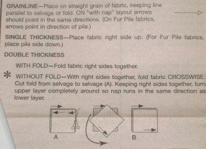 Guidesheet description of fabric layout - note No Fold option - cut and turn fabric before placing right sides together.