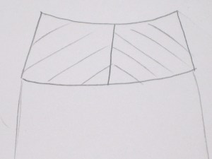 Mark centre of yoke. Cut apart and add seam allowance. Add bias grain line. Use on grain facing for stability.