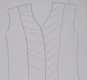 Centre front panels cut on bias grain. Cut facings on grain for stability.