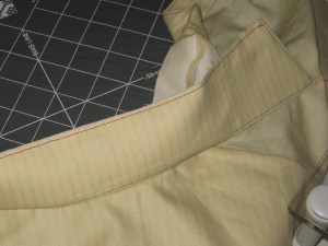 Shirt RS up on flat surface and collar in place as it will be worn.