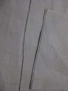 Hem using manual method on the left; hem using rolled hem foot on the right.