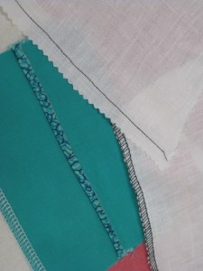 Hem edge finishes - Hong Kong finish, over locking, stitched and pinked - to neaten the cut edge and prevent fraying