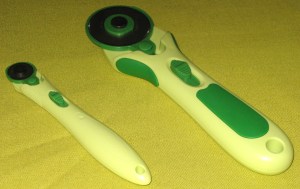 45mm and 18mm rotary cutters - smaller blade great for cutting around curves