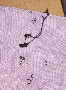 Turn work to right side and gently release the thread which was cut away underneath; remove remaining fluff with thread eraser.